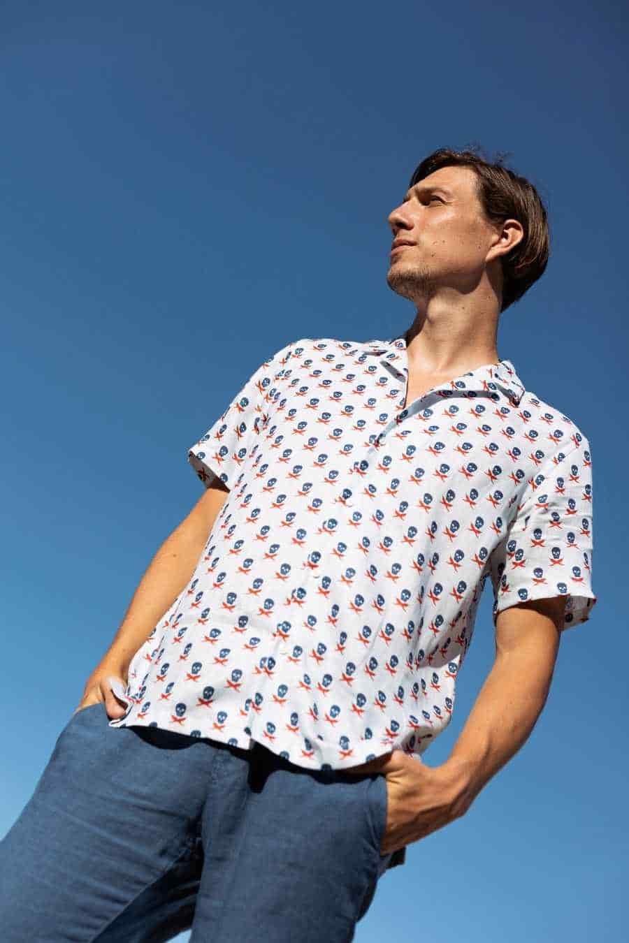 Men's linen shirt icement skull - miniatura 4