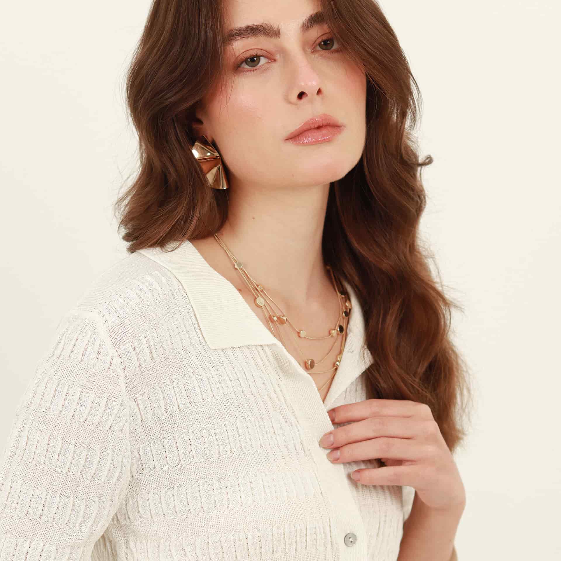 Sweater cárdigan corto cuello camisero con textura - miniatura 2