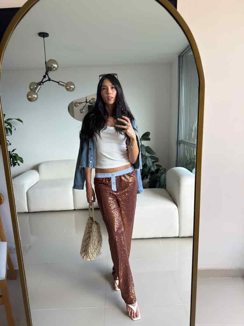 Pantalón lentejuelas Stardust + Tank Top Curvo - miniatura 6