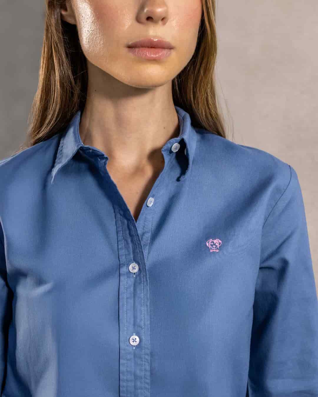 Camisa Antimanchas Oxford de Mujer Azul Chino - Talla Regular - miniatura 2