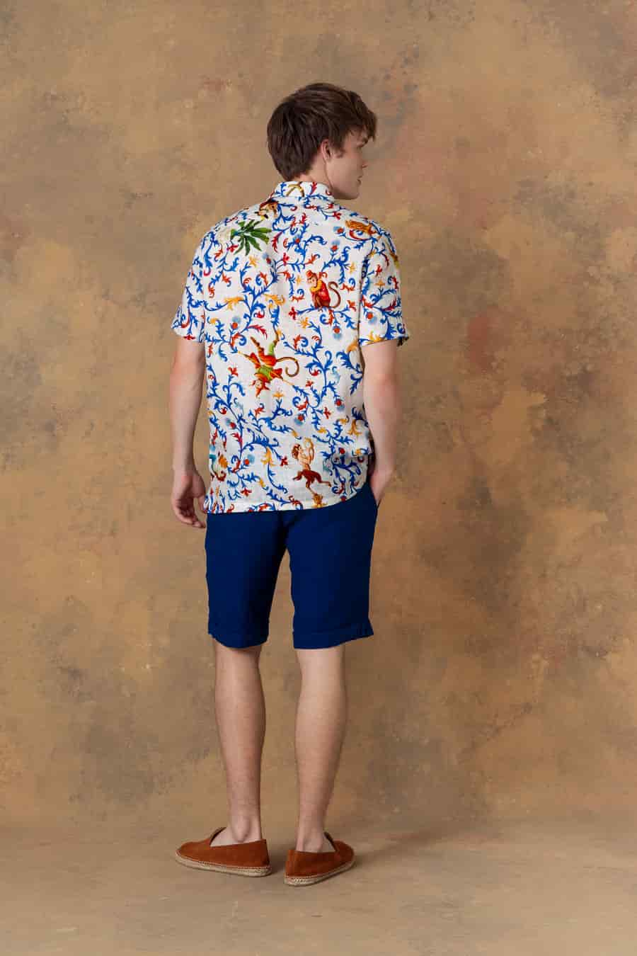Men's shirt linen bowling chiron white - miniatura 2