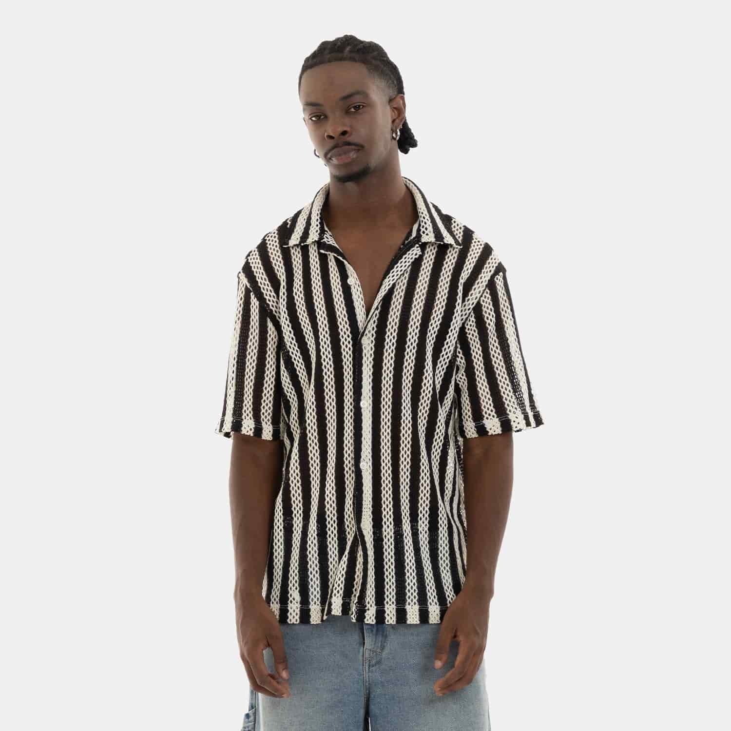 Mesh Striped Shirt Black - miniatura 1