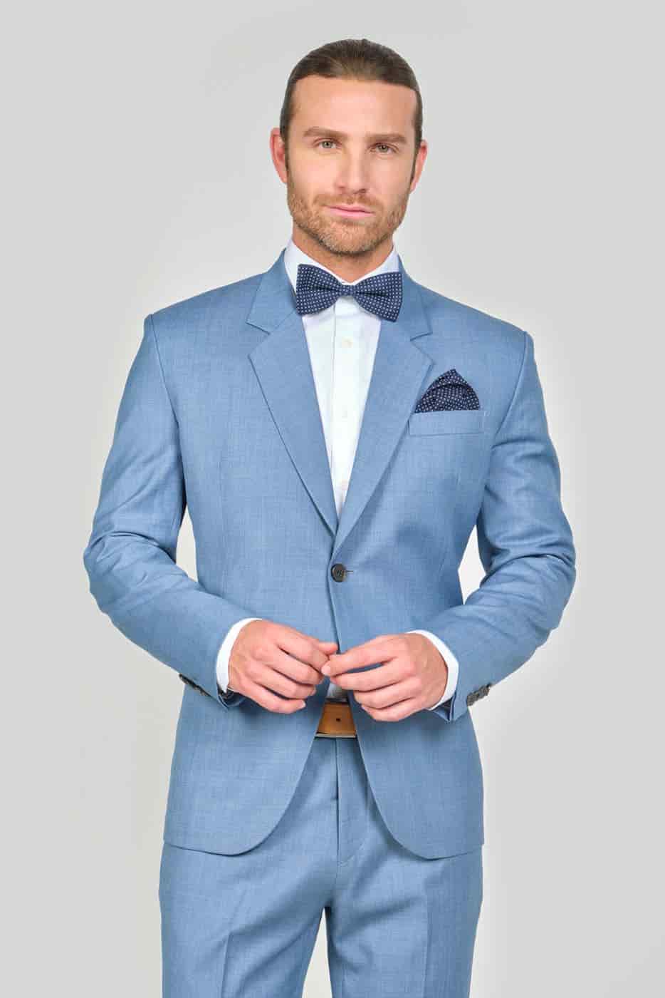 Traje Formal Sobre Medida Paño Tropical Azul Claro - miniatura 1