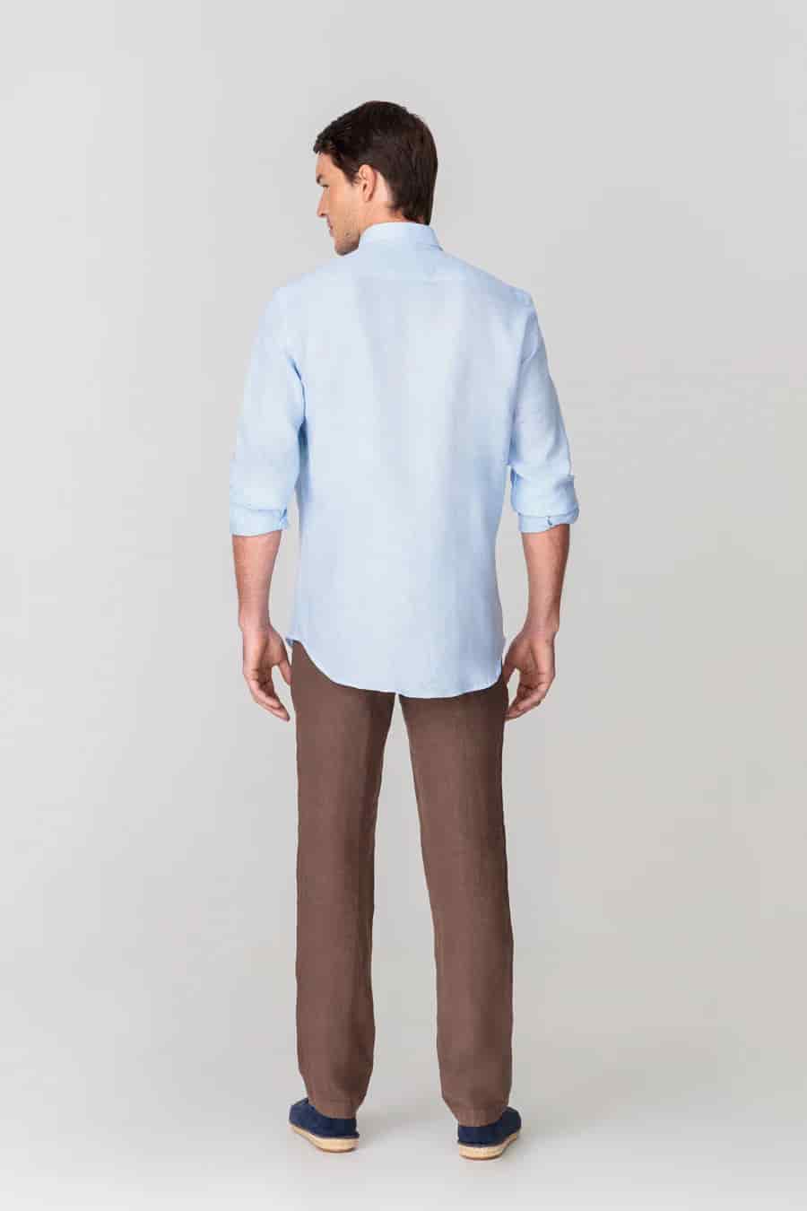 Men's linen shirt checks blue - miniatura 4