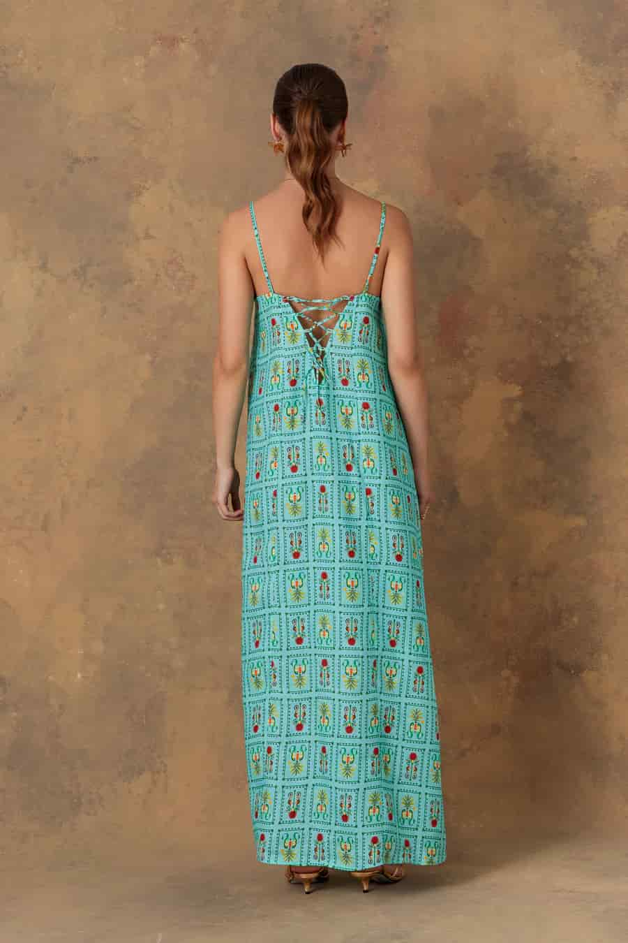 Women's dress linen dionisio turquoise - miniatura 6
