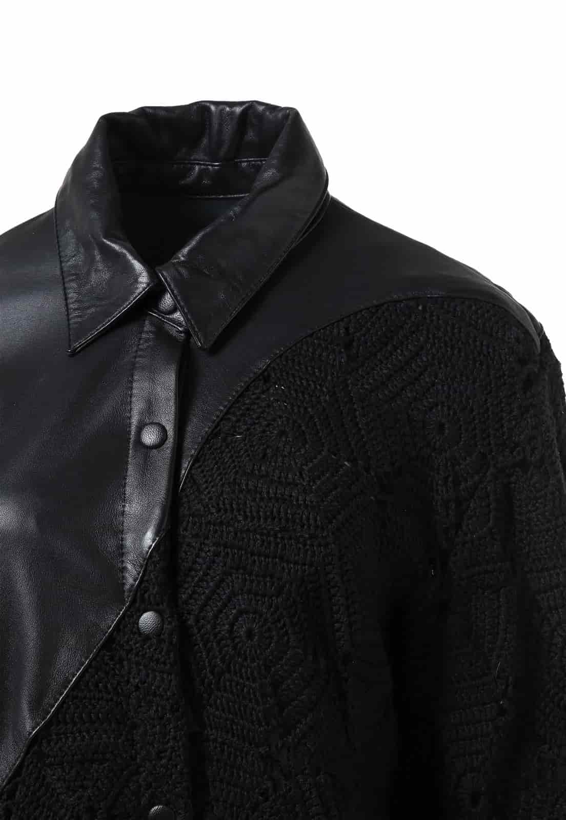 WAVY CROCHET LEATHER SHIRT DRESS - miniatura 6