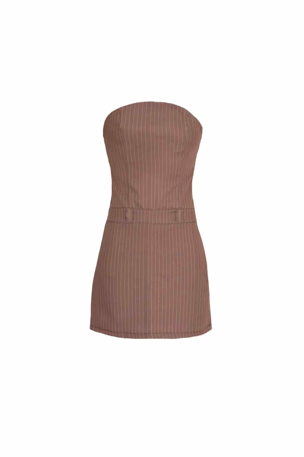 Strapless Mini Dress in Brown Pinstripe - miniatura 5