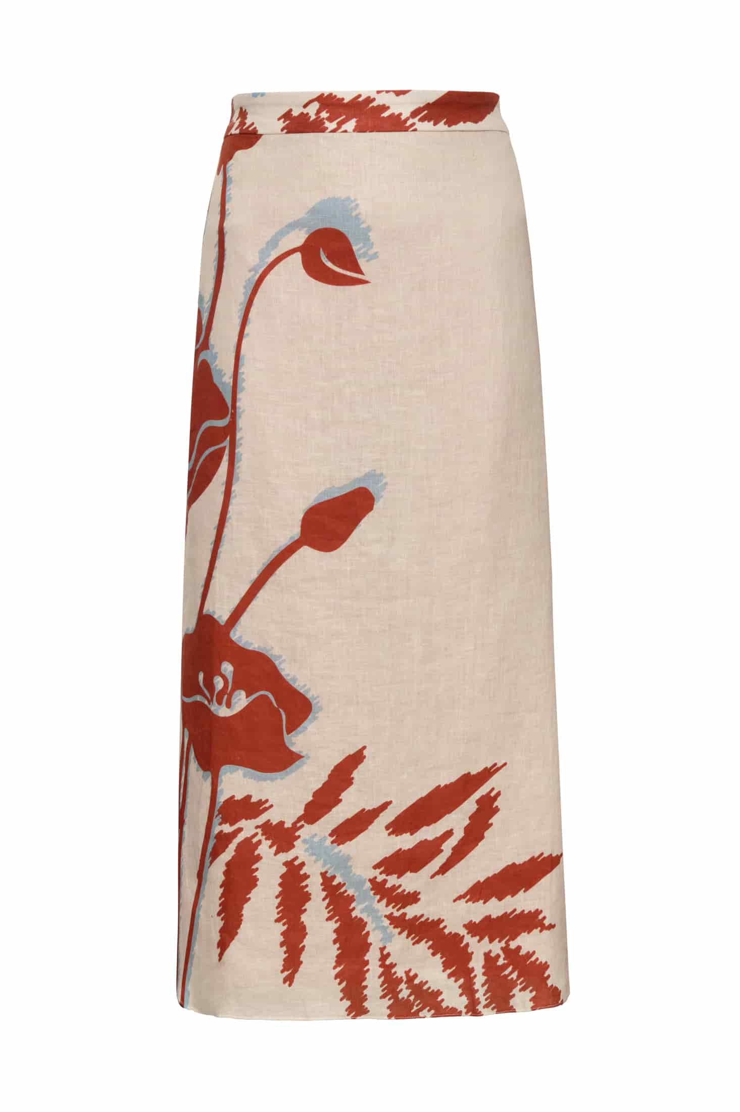 Beatrice Linen Midi Skirt / Ecru - Orange Gladiolos - miniatura 2