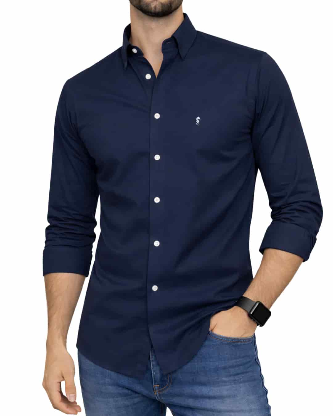 Camisa Pima Peruano Azul Oscuro - miniatura 2