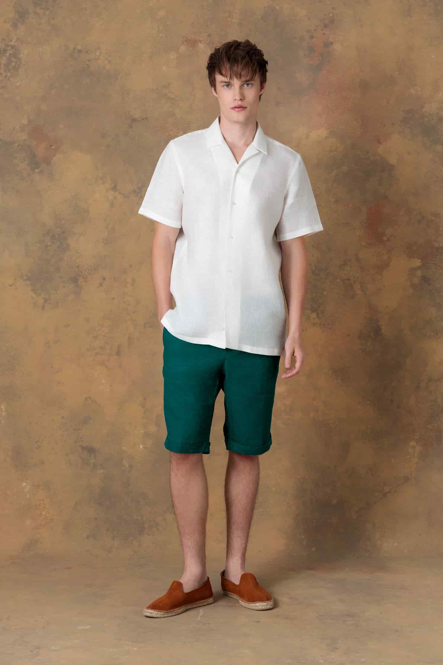 Men's linen shirt bowling spina white - miniatura 1