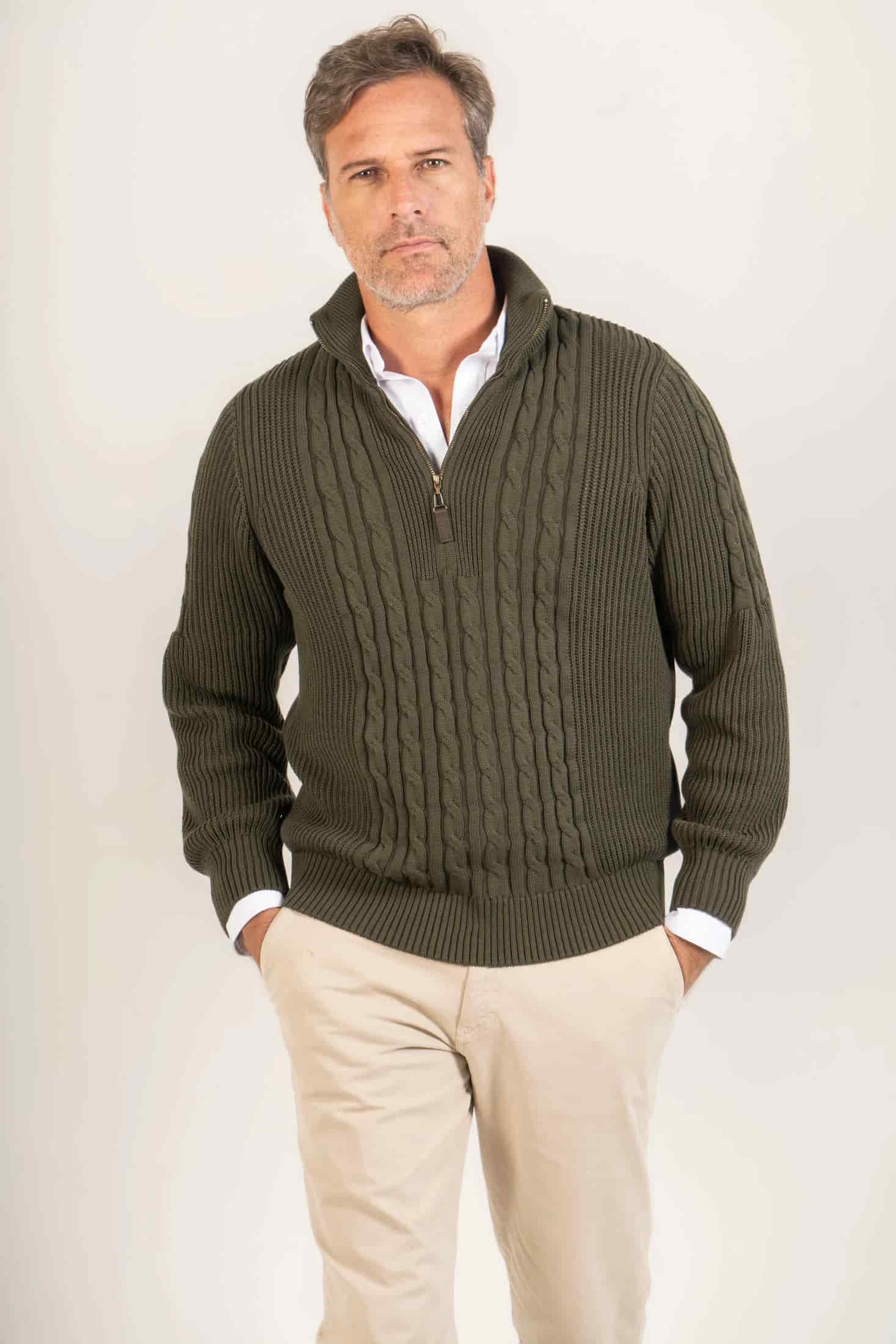 Suéter Halfzip Highland Hombre Verde Militar - miniatura 3