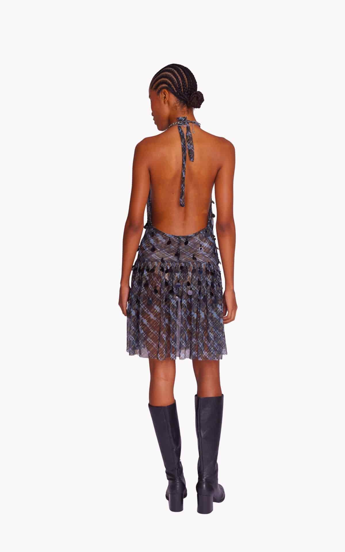 NIGHT GRID EMBROIDERED MESH DRESS - miniatura 5