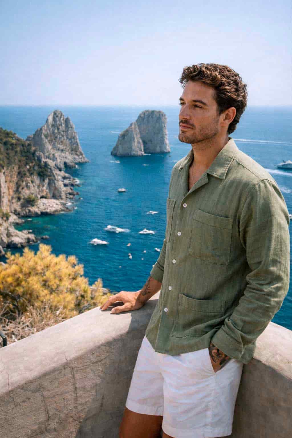 GUAYABERA BOLSILLOS VERDE MILITAR - miniatura 2