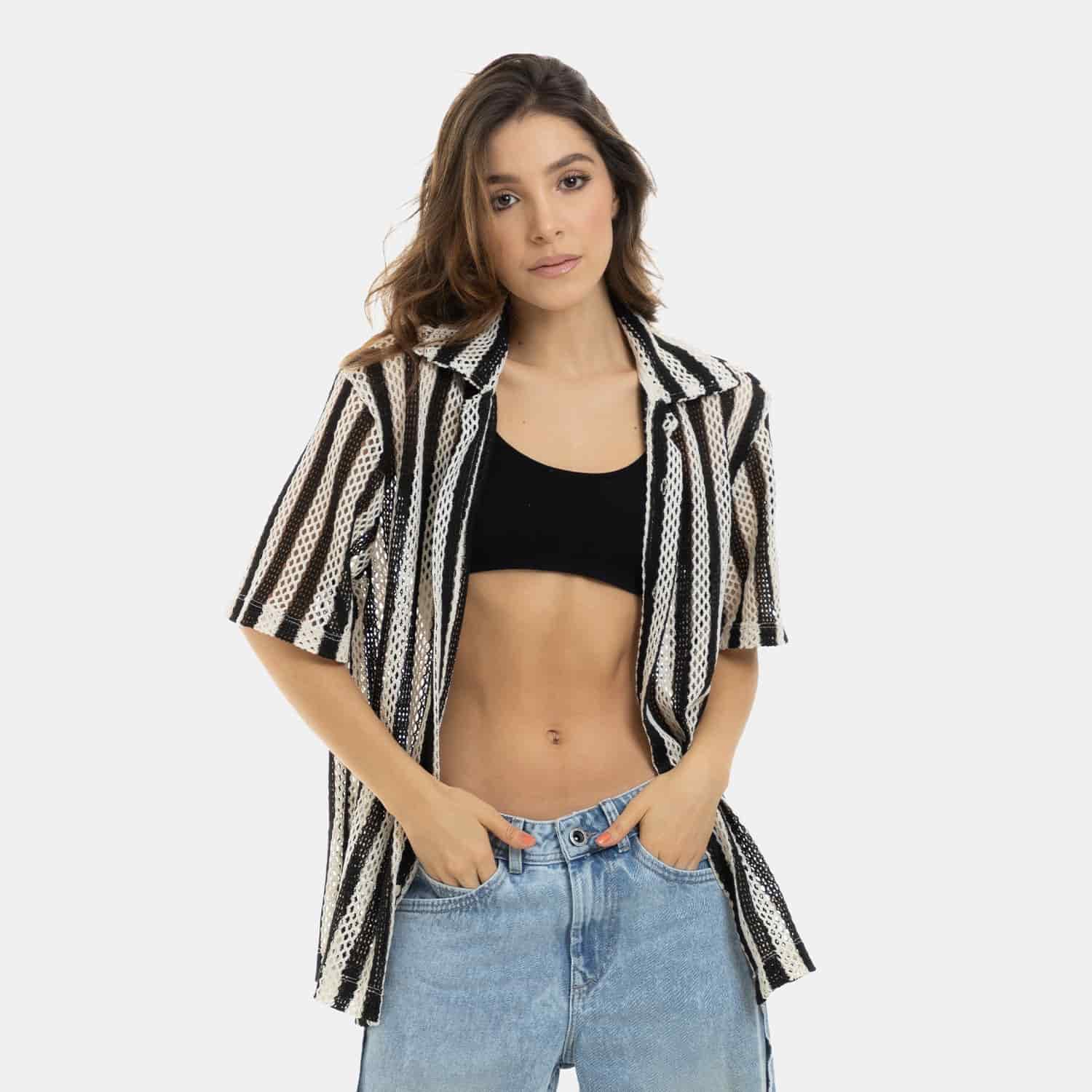 Mesh Striped Shirt Black - miniatura 4