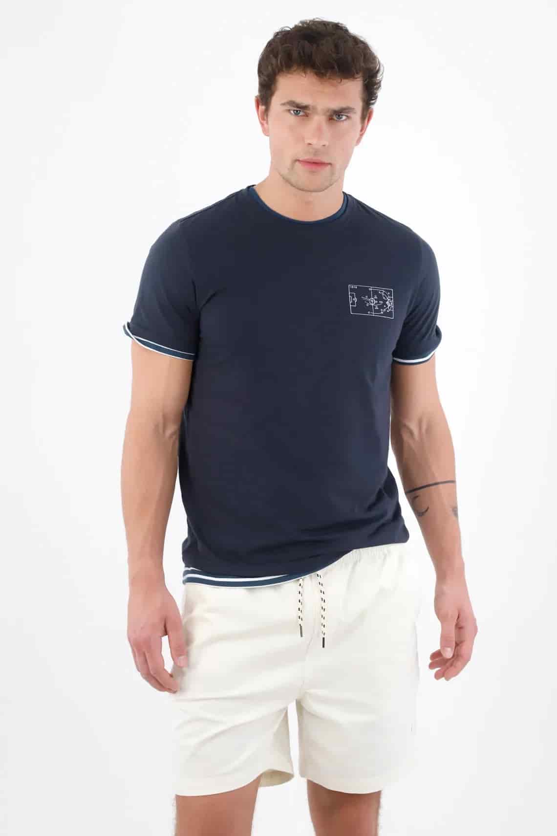 Camiseta regular fit con cuello en contraste en azul marino para hombre - miniatura 1