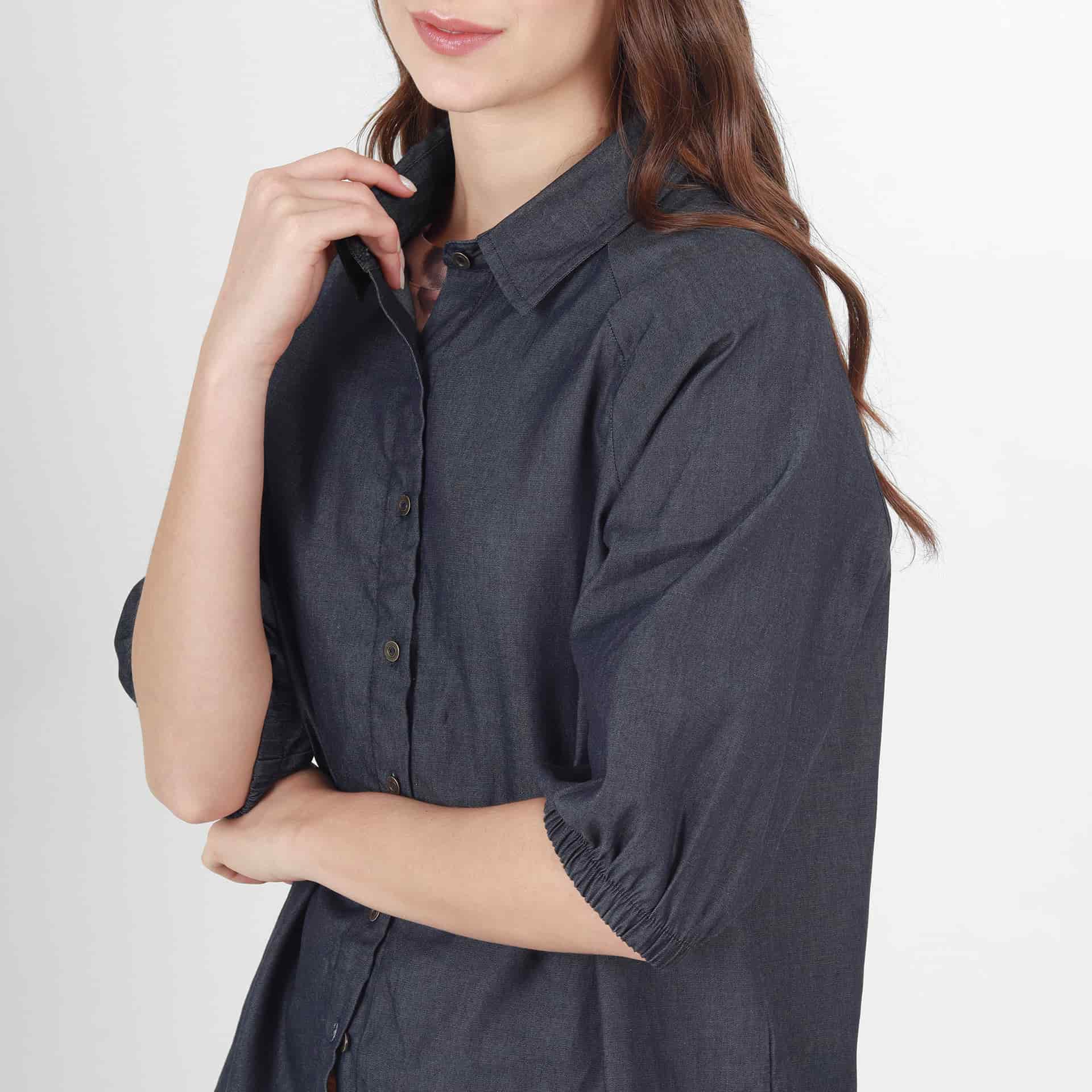Blusa Cuello Camisero Manga Al Codo - miniatura 4