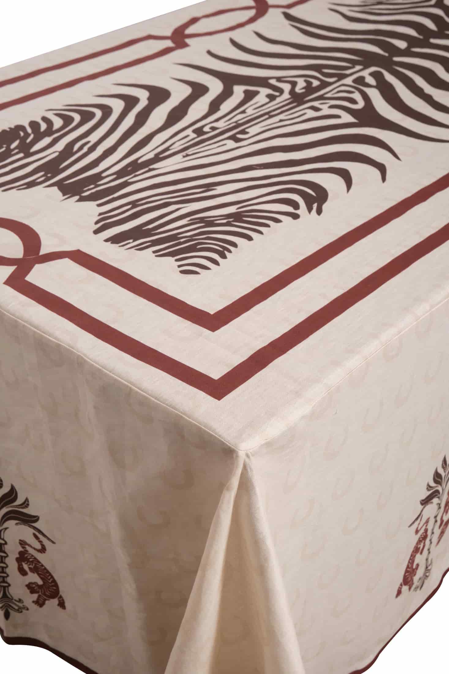 Zebra Linen Tablecloth  / Ivory & Chocolate - miniatura 1
