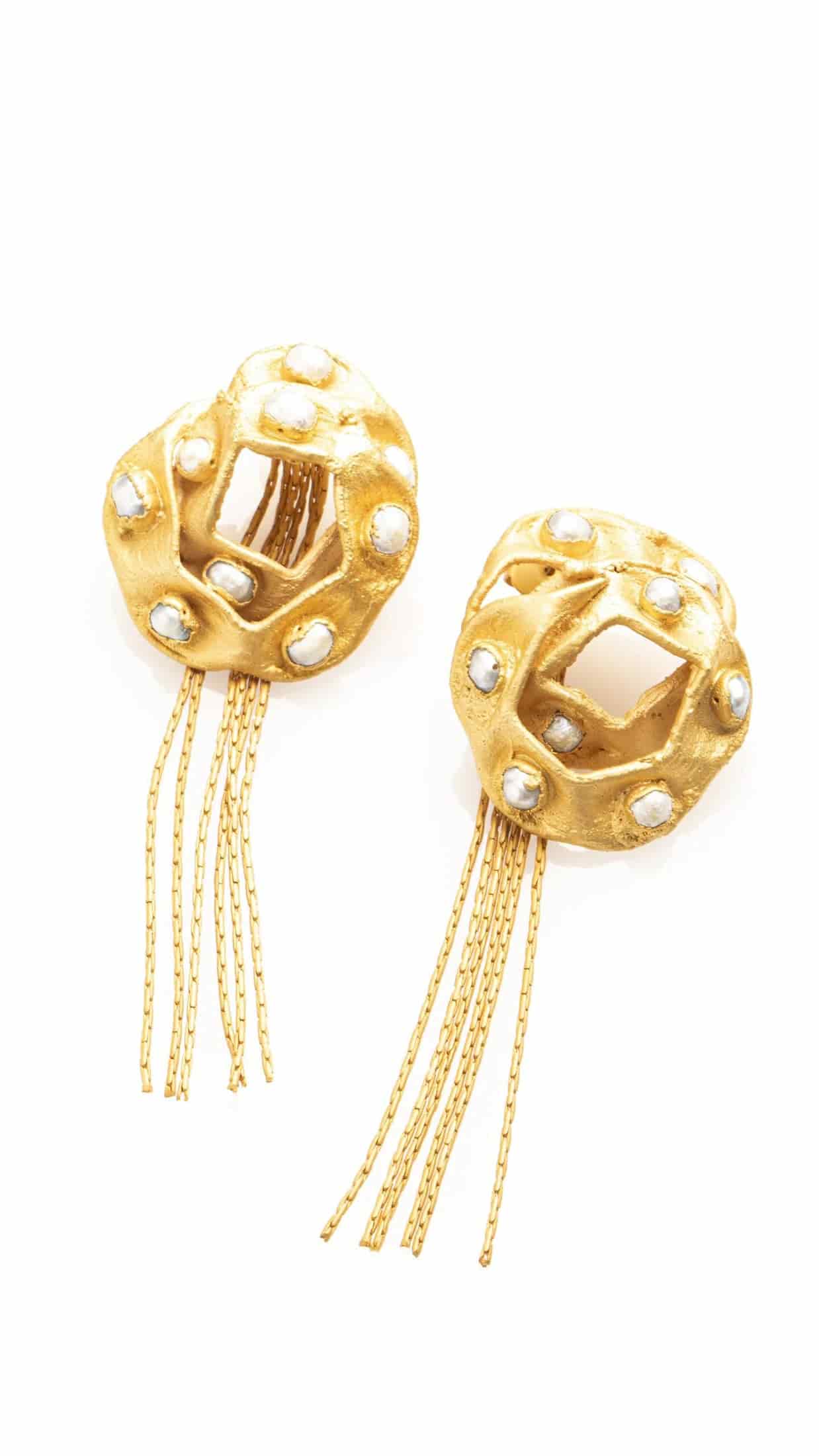 ARETES ACACIA CON PERLAS Y CADENAS - miniatura 1