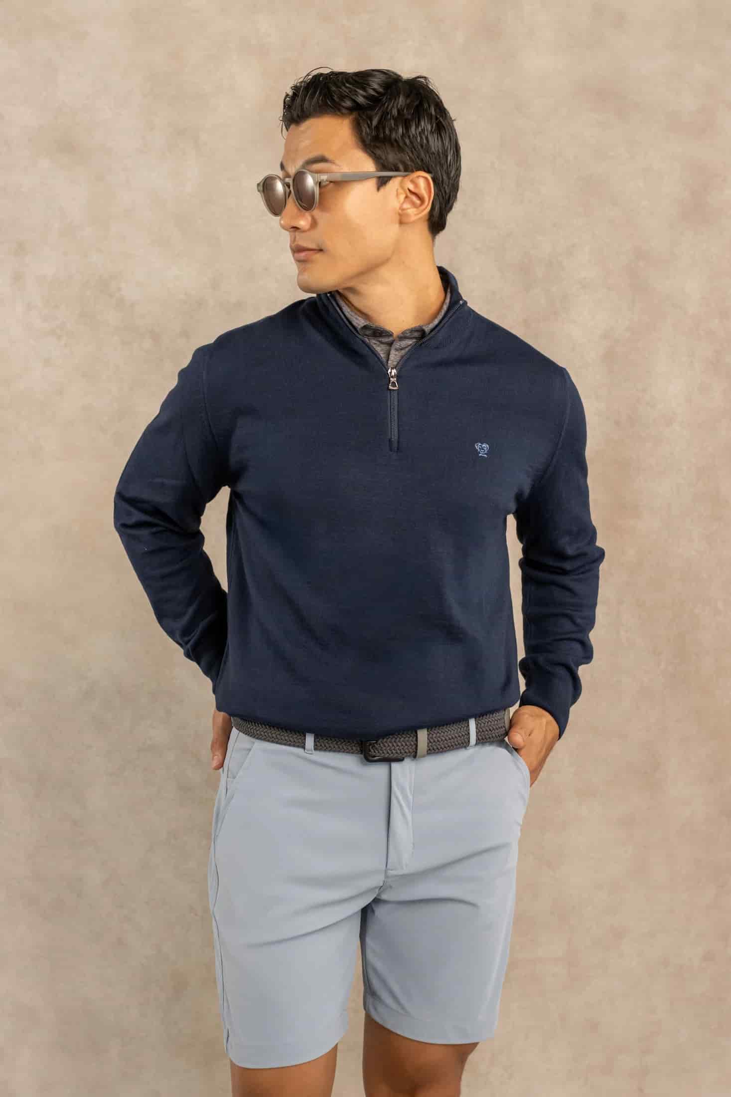 Halfzip Merino Antiarrugas Azul Oscuro - miniatura 1