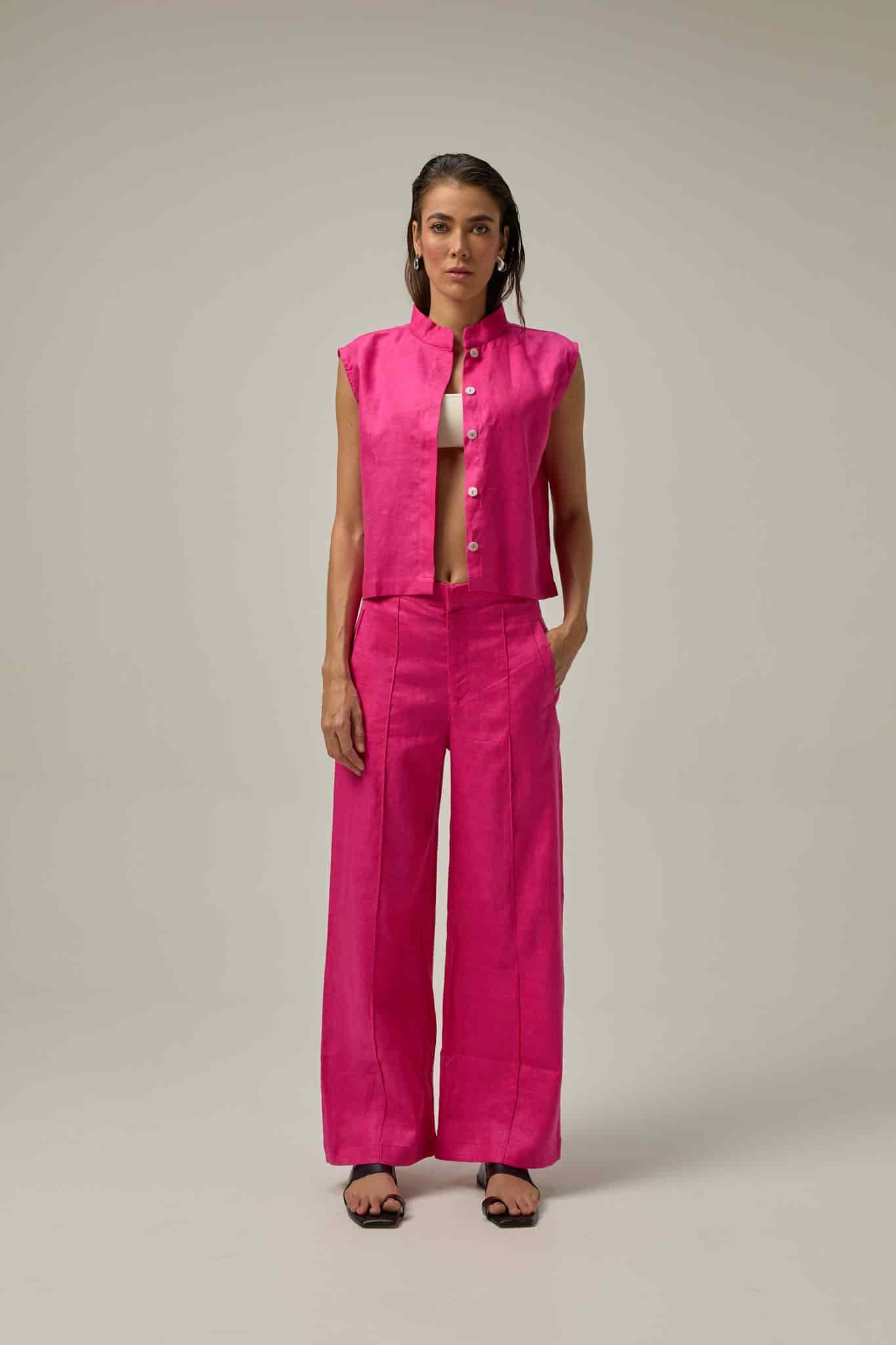 Pantalón Serre de lino | rosado Hot Pink - miniatura 4