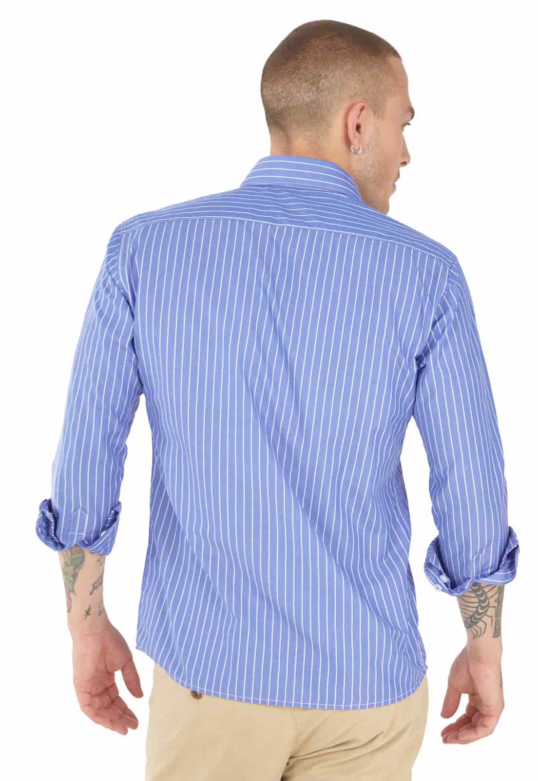 Camisa azul de rayas blancas finas - miniatura 2