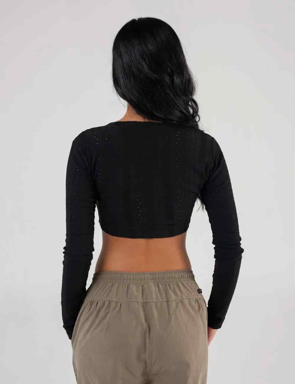 Crop Top manga larga Net negro Mujer - miniatura 5