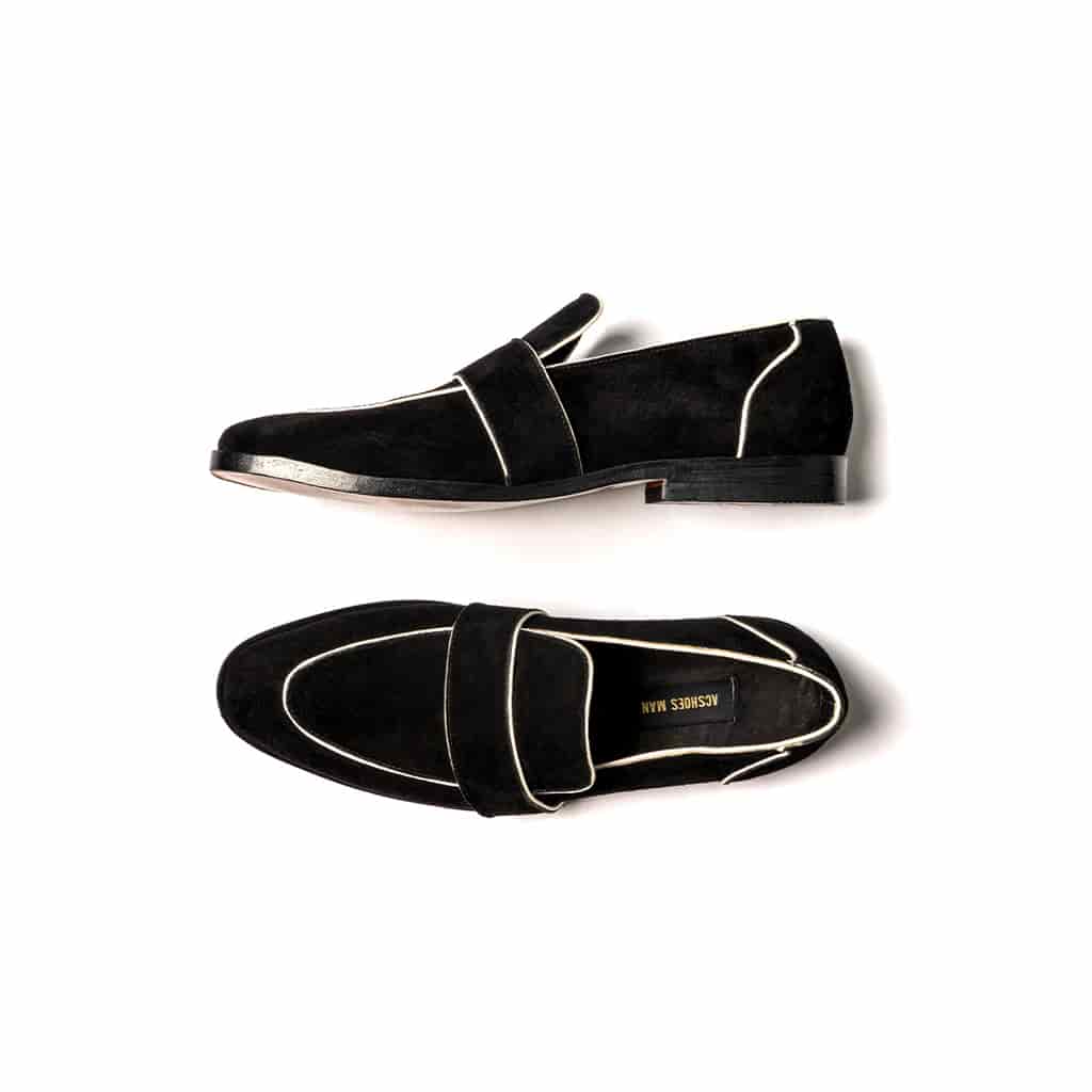 Loafers gamuza negra lineas blanca - miniatura 2