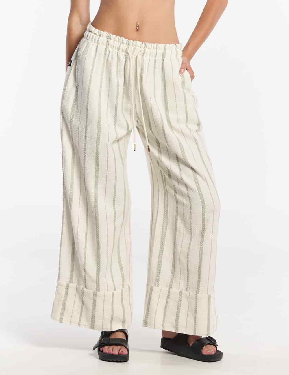 Pantalón Palazzo Raíz  crudo + verde Mujer - miniatura 7