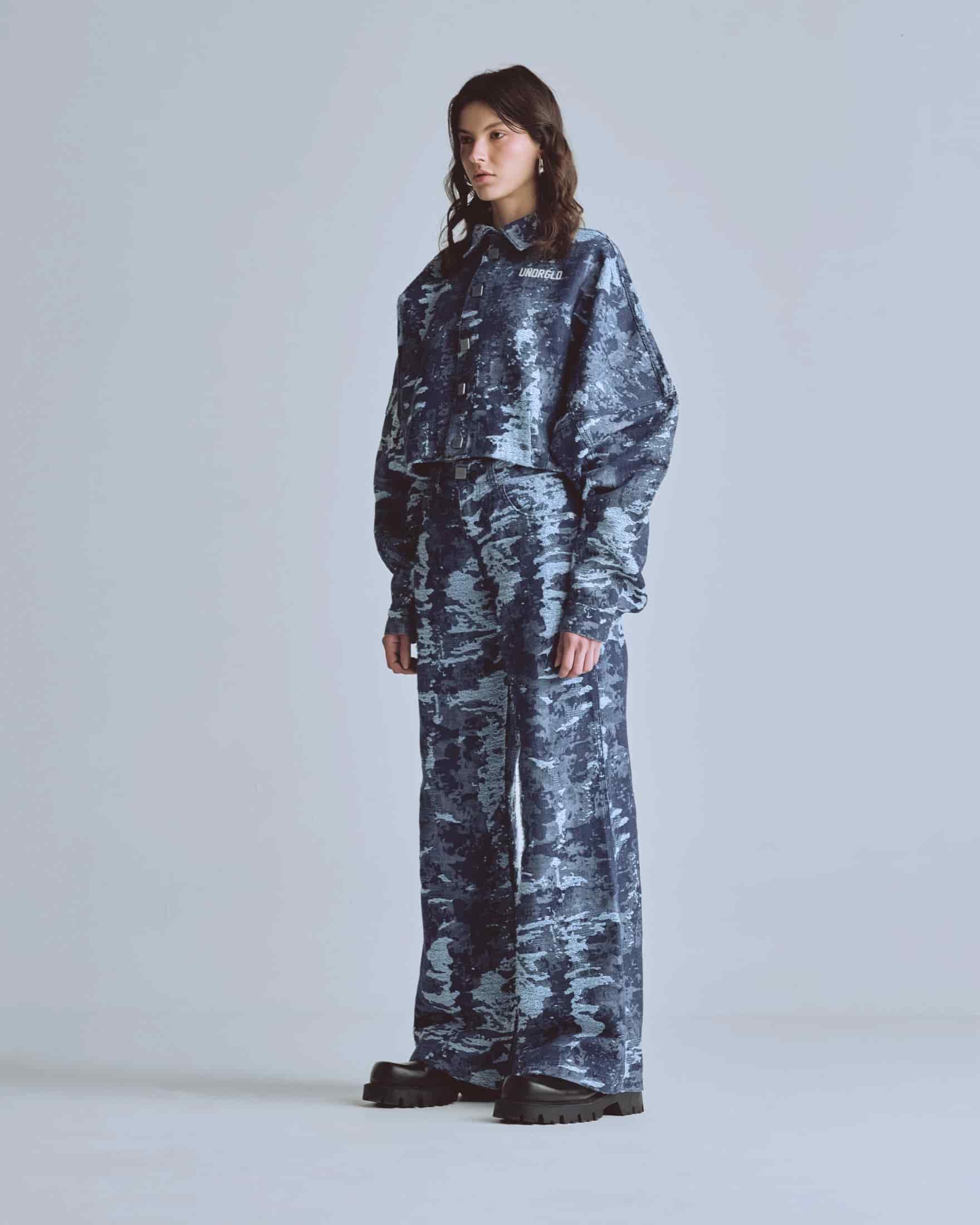 W Capsule Basic Jacquard Wide Jeans Cammo Blue - miniatura 5