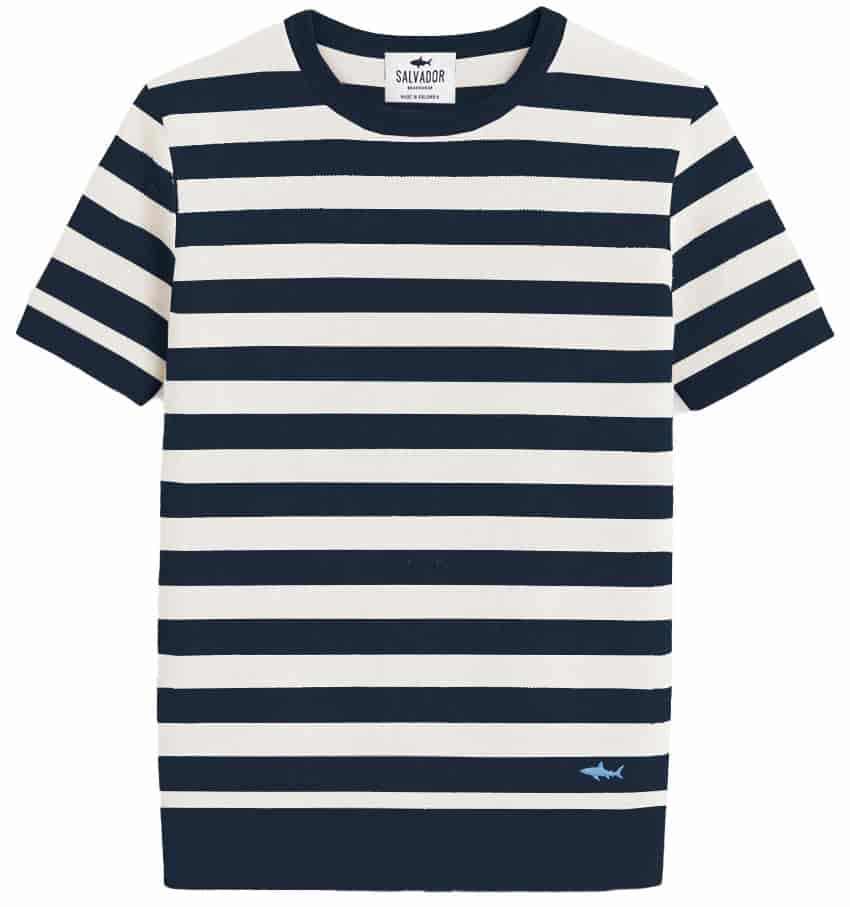 CAMISETA DE PUNTO BLANCA RAYAS AZULES - miniatura 1