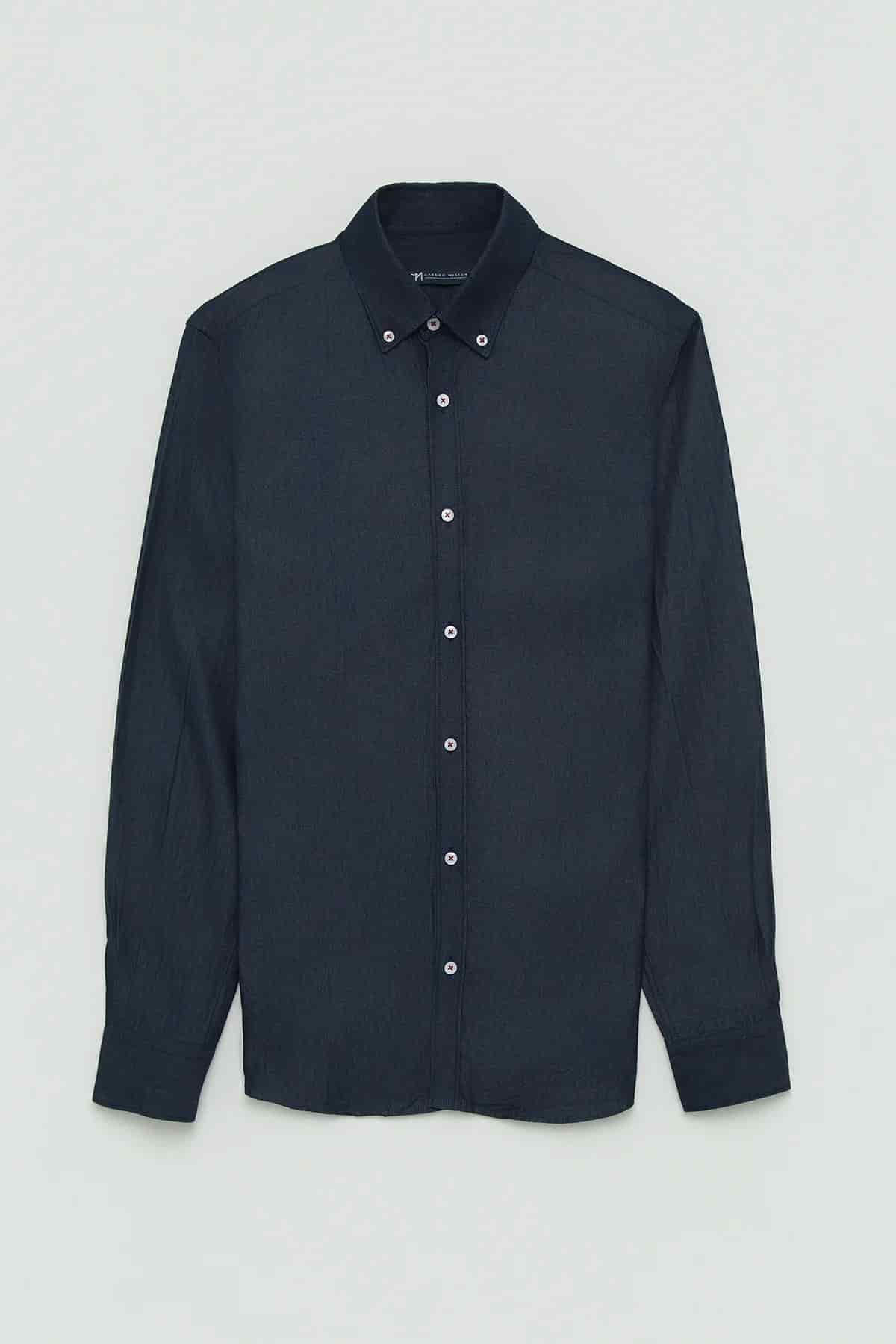 Camisa Denim Botón Contraste Algodón Azul Oscuro - miniatura 1