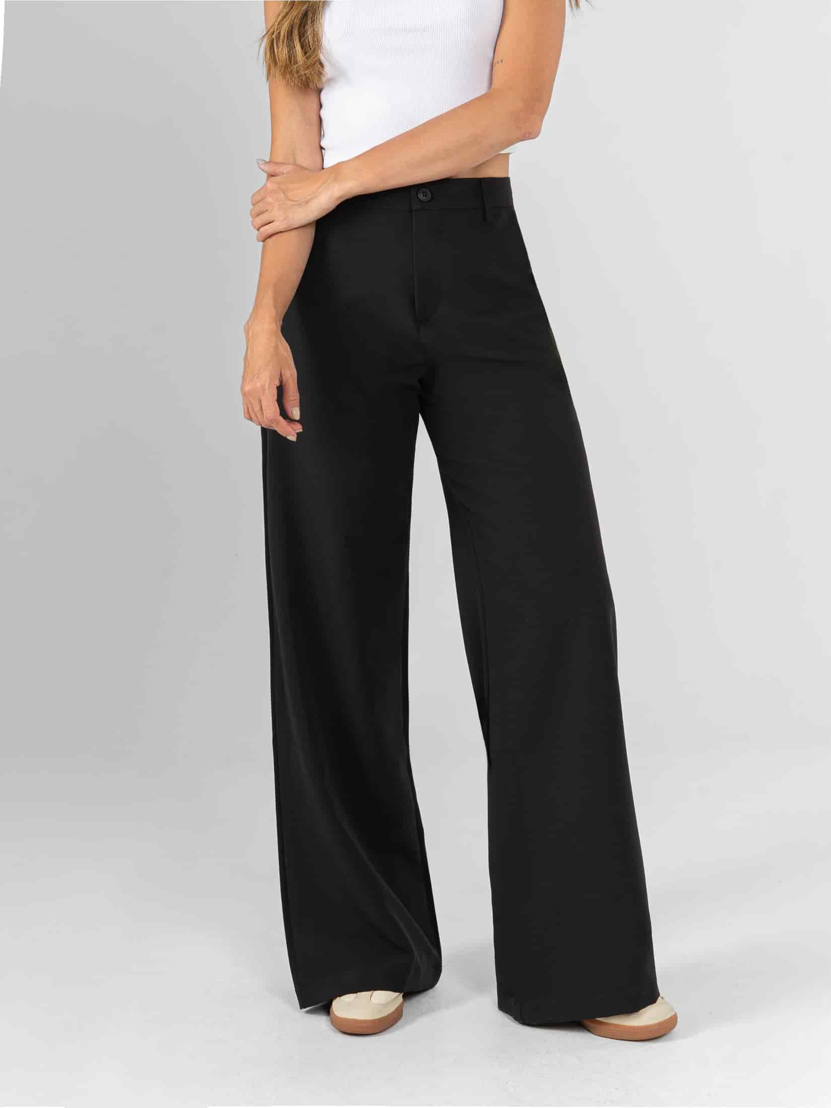 Ref: 0620410 Pantalón palazzo, tejido plano liviano, stretch, tiro alto, tono negro - miniatura 1