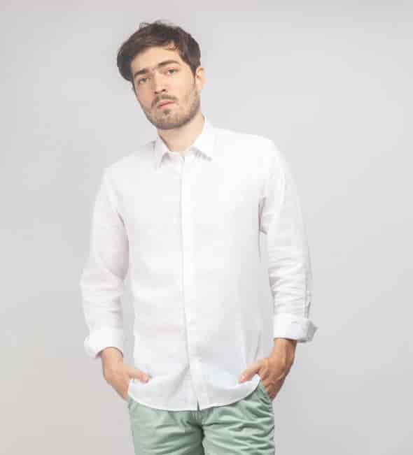 Camisa Lino Blanca a blanca sin boton - miniatura 1