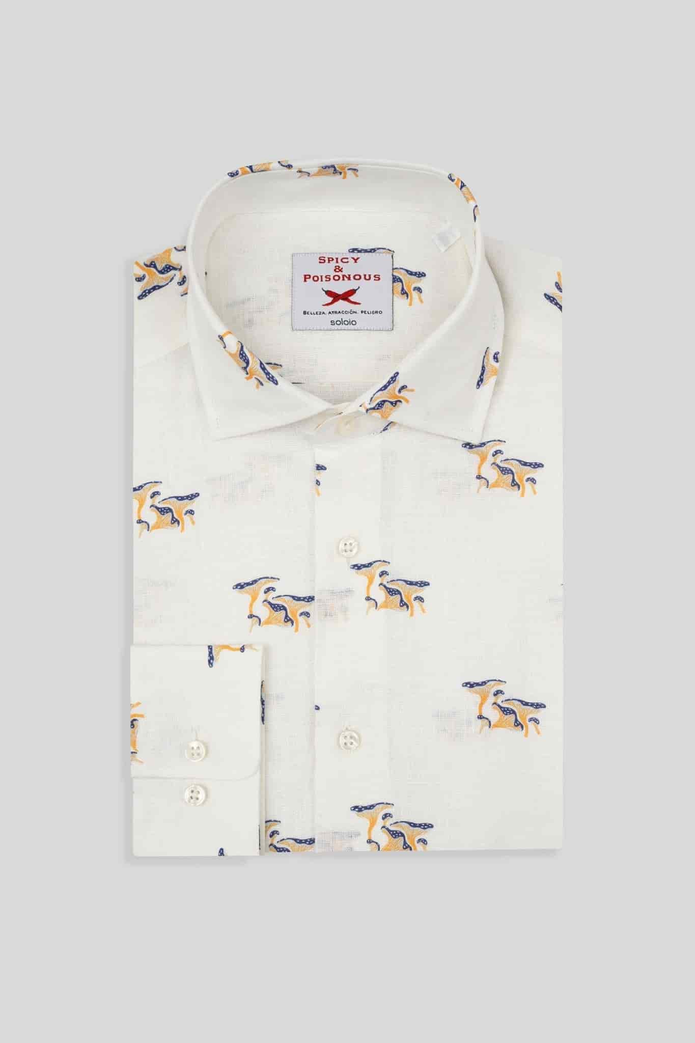 Men's white linen mushroom shirt - miniatura 3