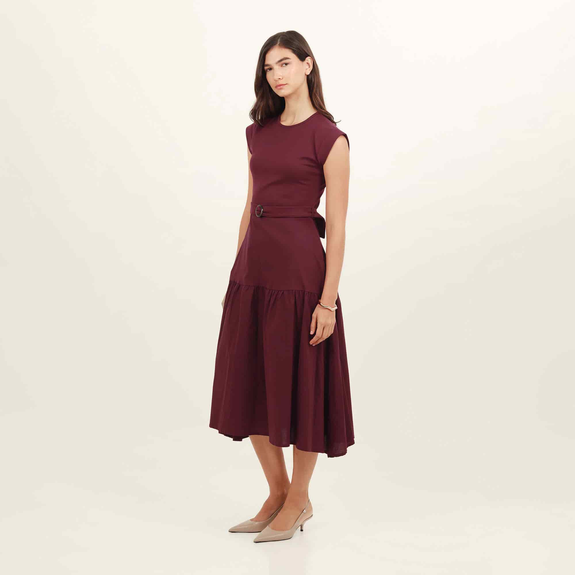 Vestido midi cuello redondo silueta en a - miniatura 3