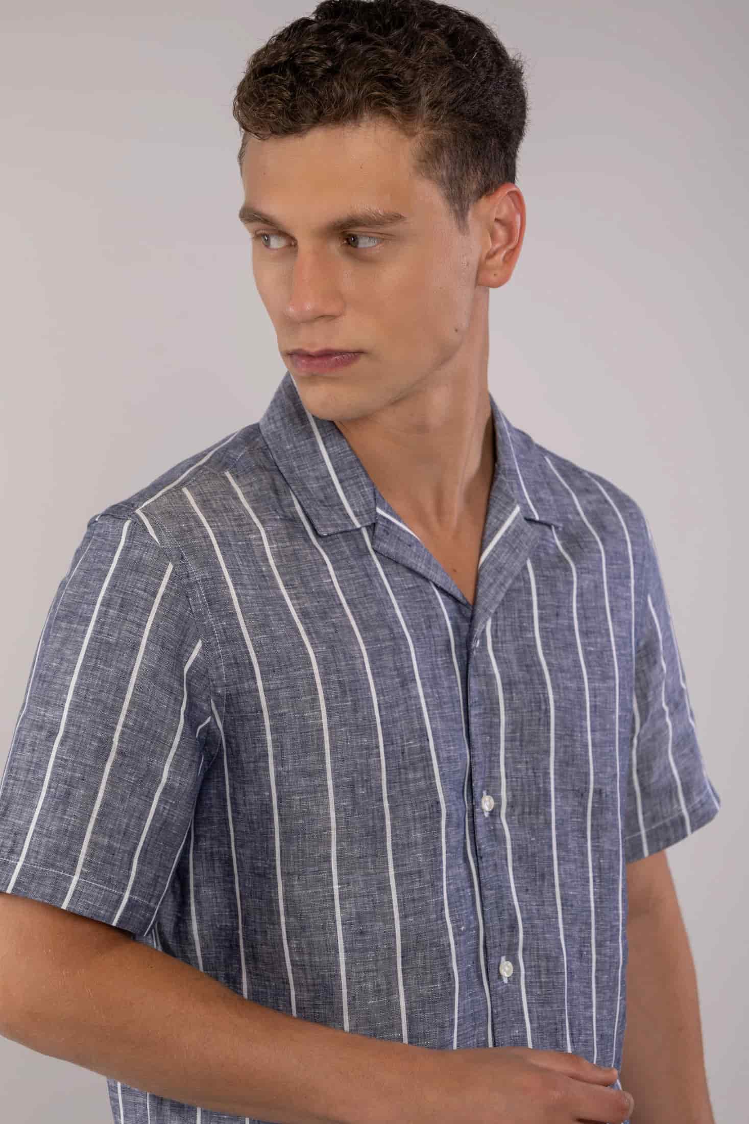 Men's linen shirt striped gray - miniatura 3