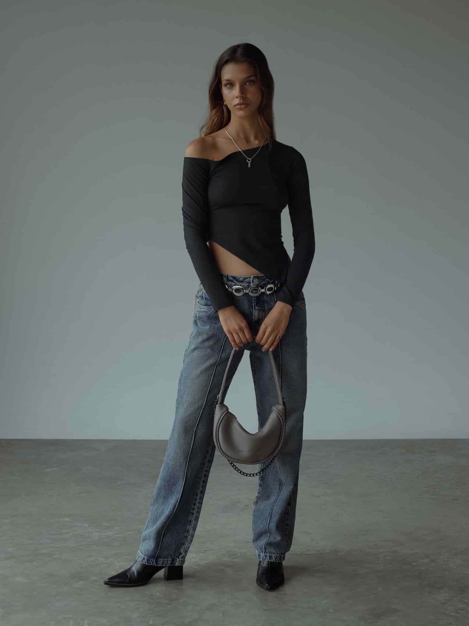 OPEN NECK LONG SLEEVE - BLACK - miniatura 2