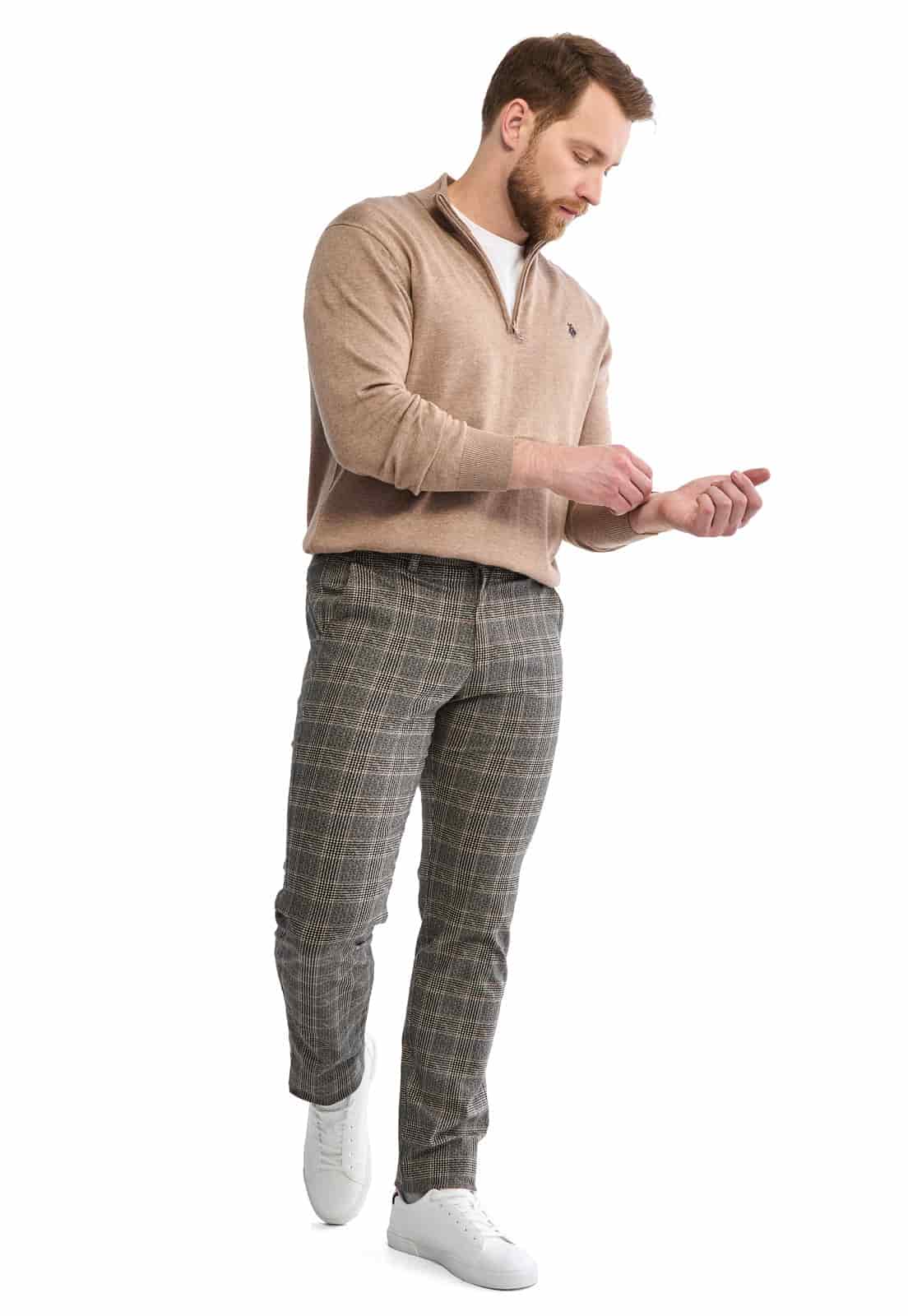 Pantalón dril a cuadros gris con camel - miniatura 10
