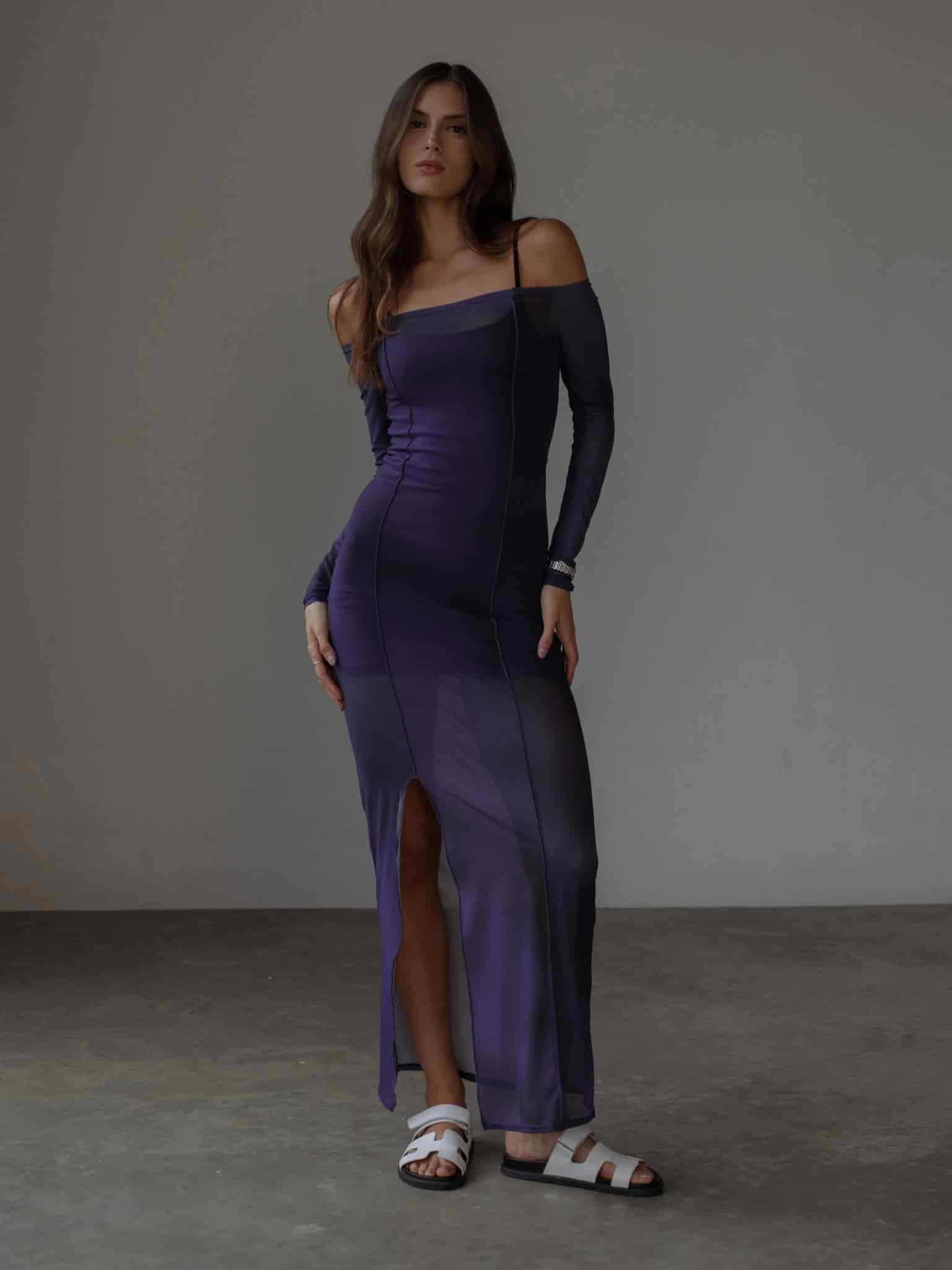 OFF SHOULDER MESH DRESS - MYSTIC PURPLE - miniatura 1