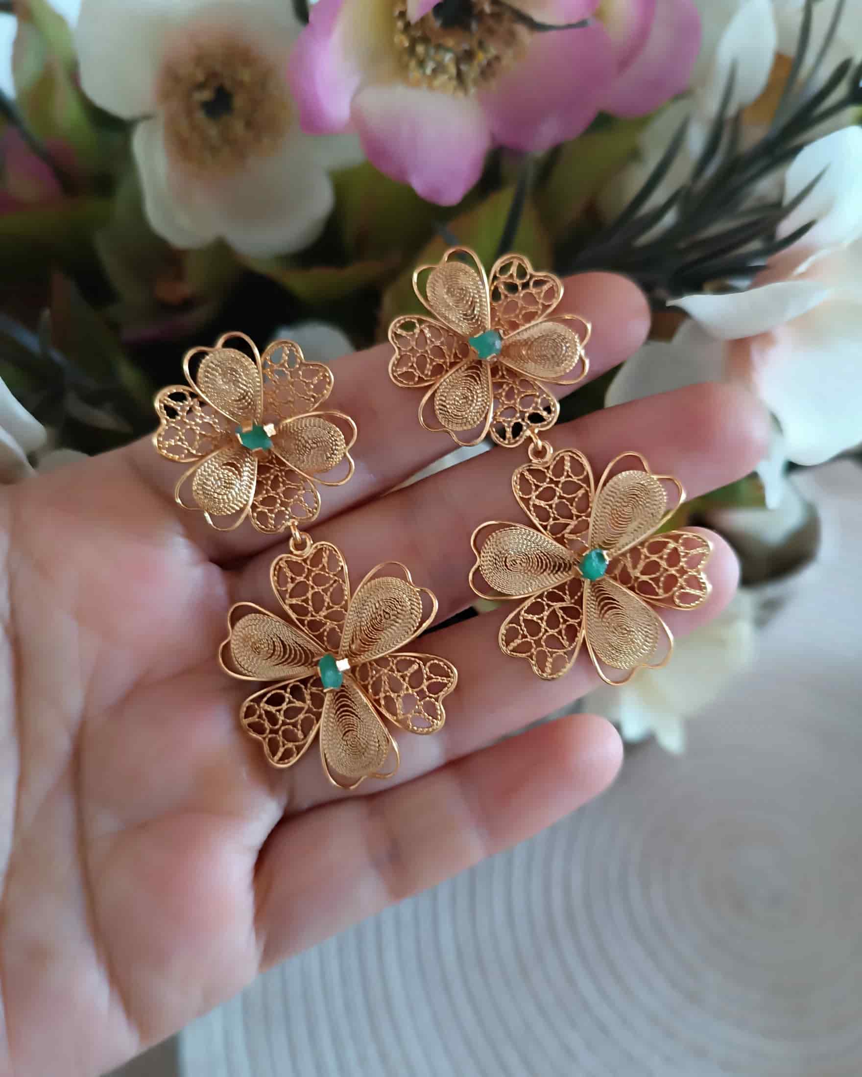 Aretes doble flor, Barbara - miniatura 3