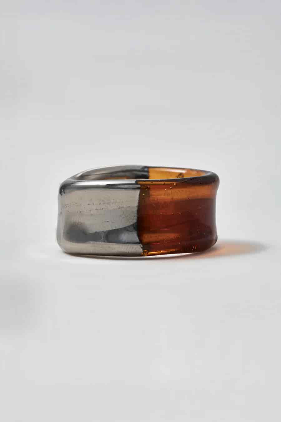 Anillo ámbar en vidrio y oro blanco - miniatura 4