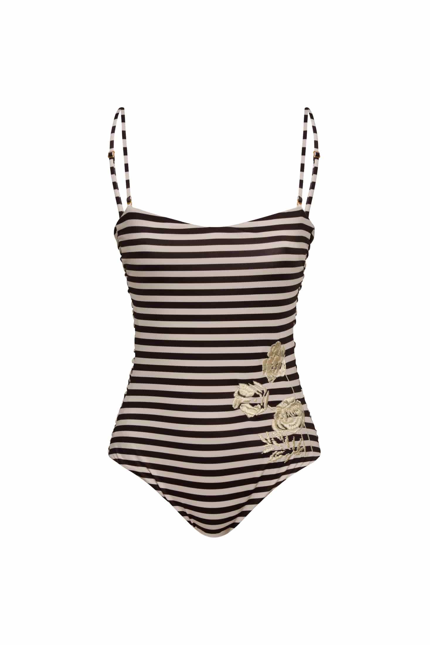 Las Balsas Embroidered One Piece / Black & White Stripes - miniatura 1