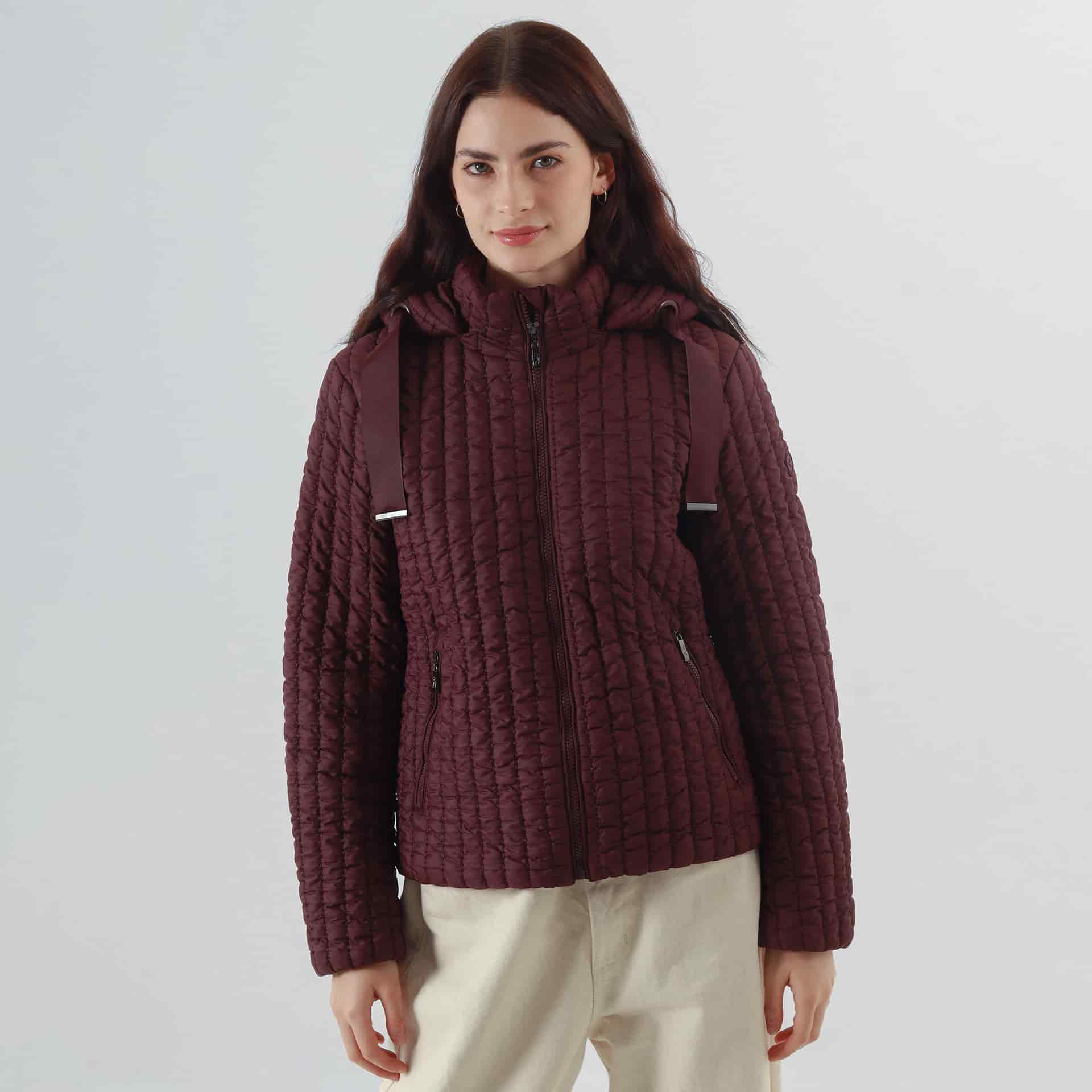 Chaqueta acolchada cuello alto capucha con lazo - miniatura 1