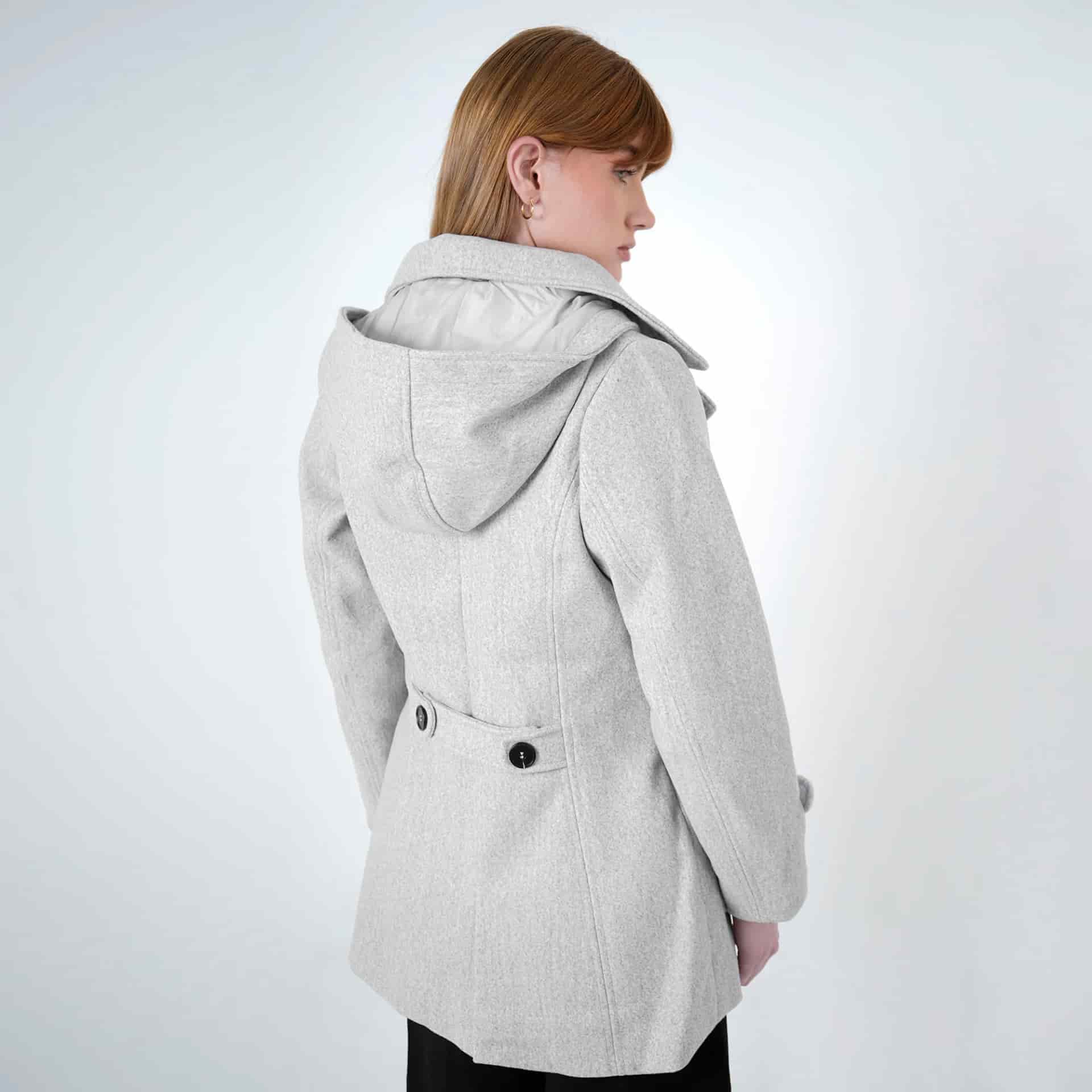 Chaqueta abrigo trench cruzado cuello solapa con capucha - miniatura 19