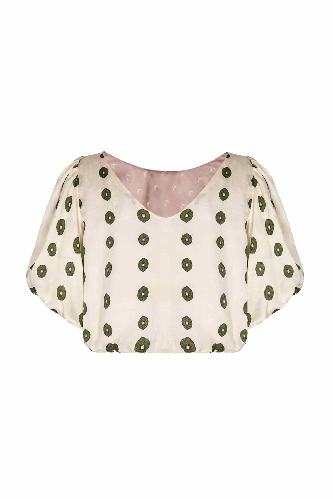 Guayacan Silk Martellato Blouse / Ivory Green Chintz - miniatura 3
