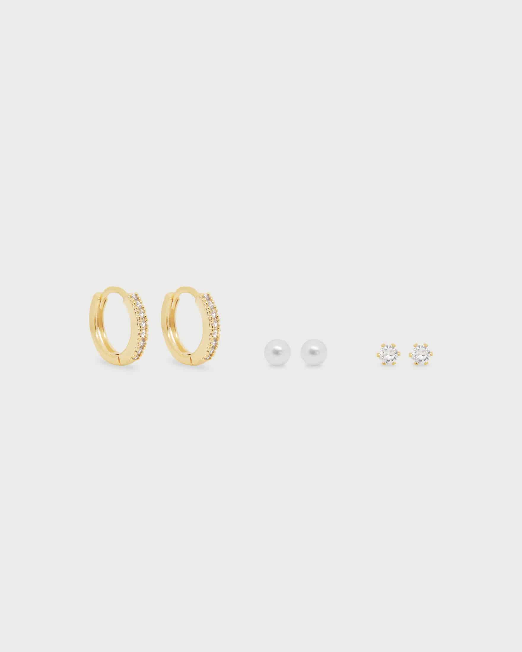 Set X3 Aretes Mini Zircones y Perla - miniatura 2