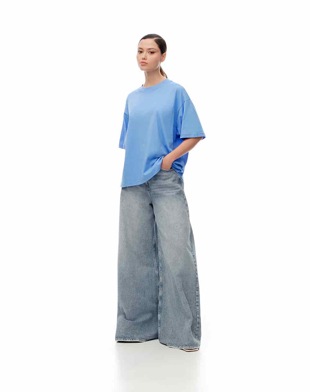 Camiseta oversize algodón azul mujer - miniatura 5