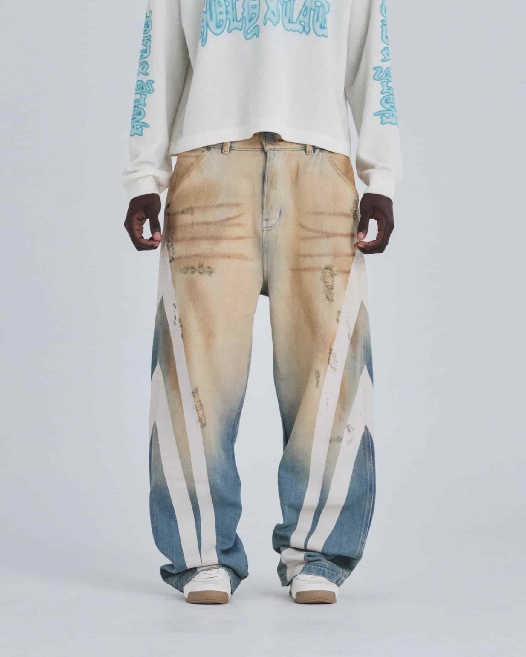 Holy State Stripe Wide Jeans Sand Blue - miniatura 2