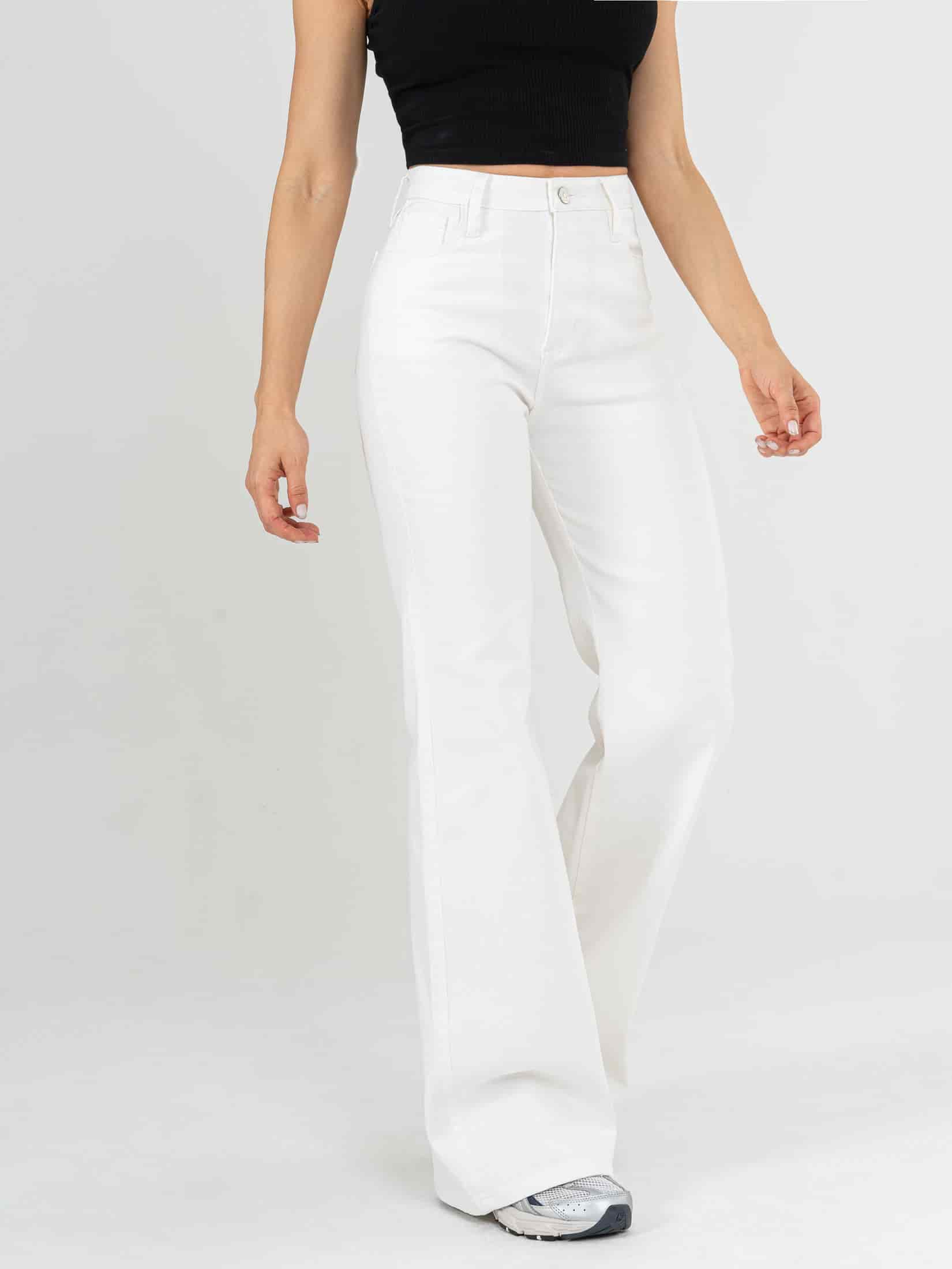 Ref: 0620612 Pantalón palazzo stretch, tiro alto, tono ivory, diseño cinco bolsillos - miniatura 1