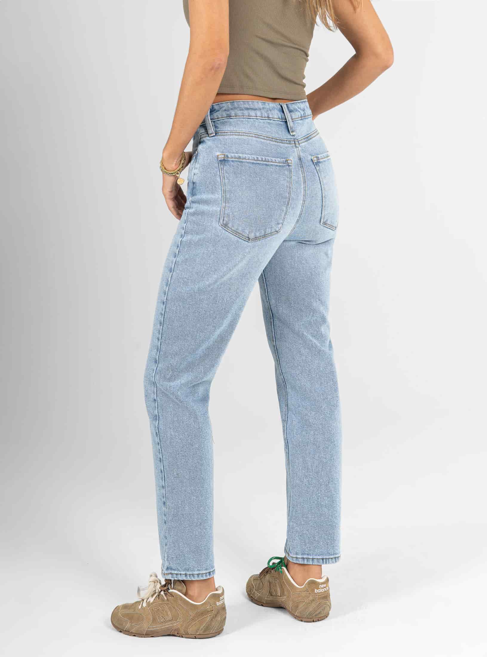 Ref: 066592 Jean Mom fit, slim cropped, stretch, tiro alto, tono azul medio claro - miniatura 2